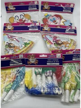 Vintage 1980’s Kid’s Birthday Party Hats Noise Makers Lot Of 35 Clowns Animals